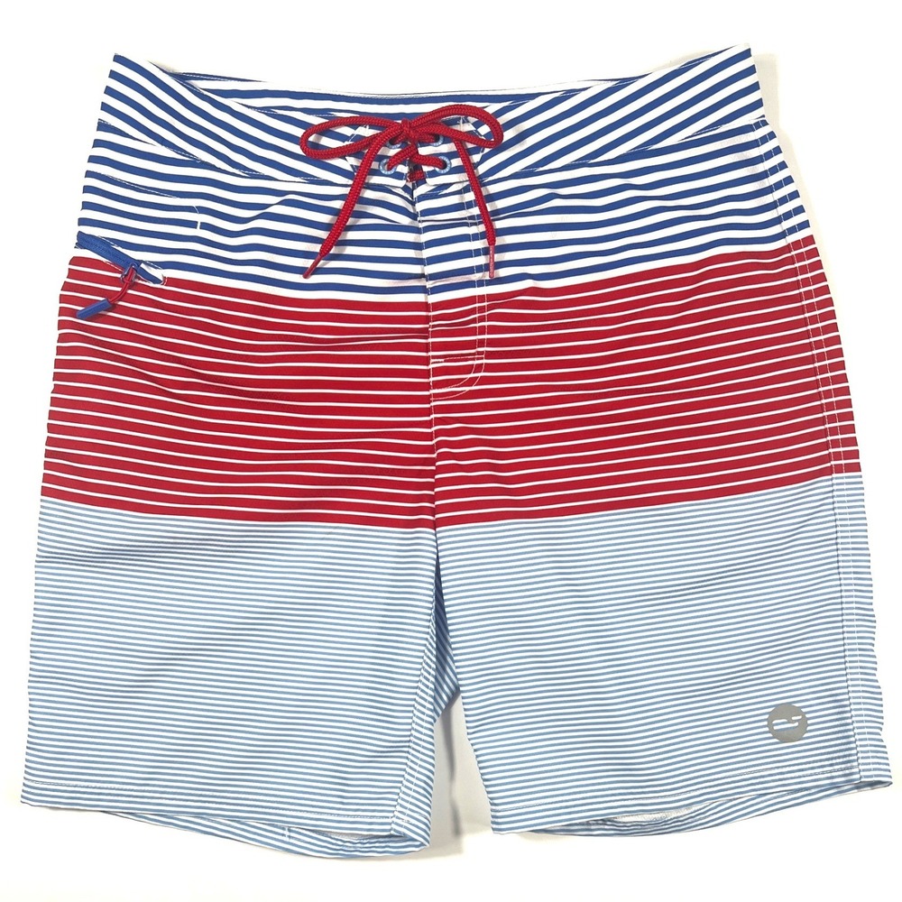 Vineyard Vines Mens 32 Board Shorts Red White Blue Striped Nautical Swim Trunks